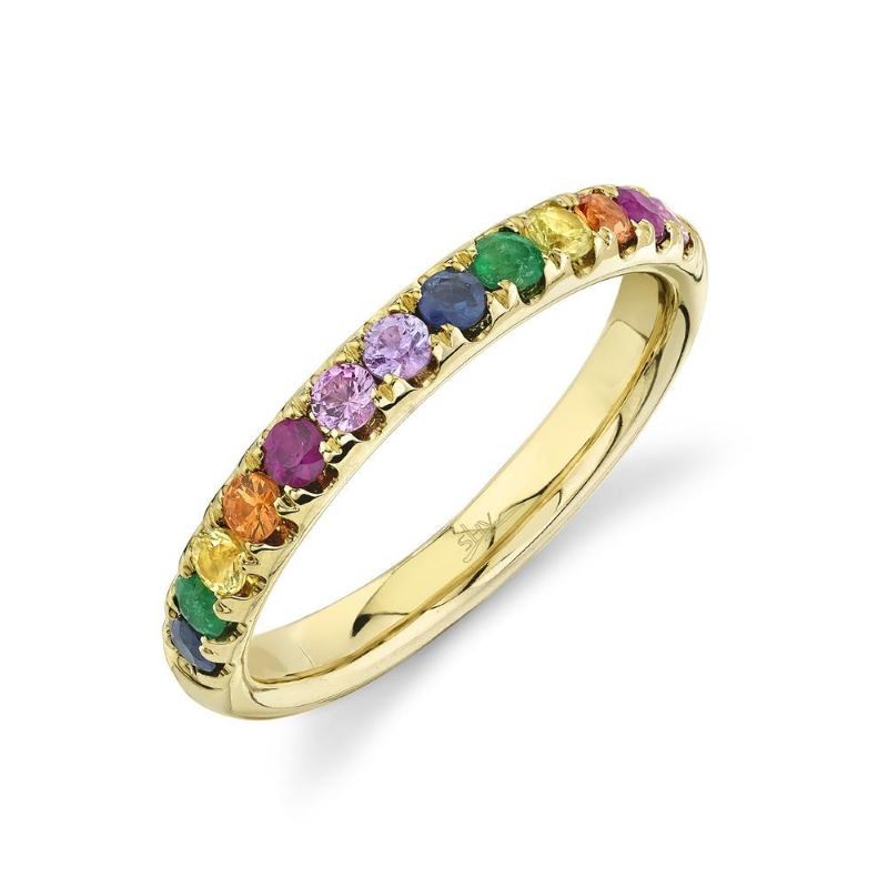 14k Yellow Gold Multi Color Rainbow Ring