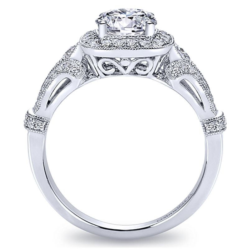 14k White Gold Halo Engagement Ring Mounting
