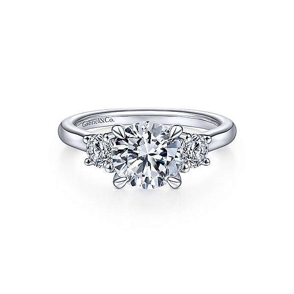 14k White Gold 3 Stone Moon Diamond Side Engagement Mounting