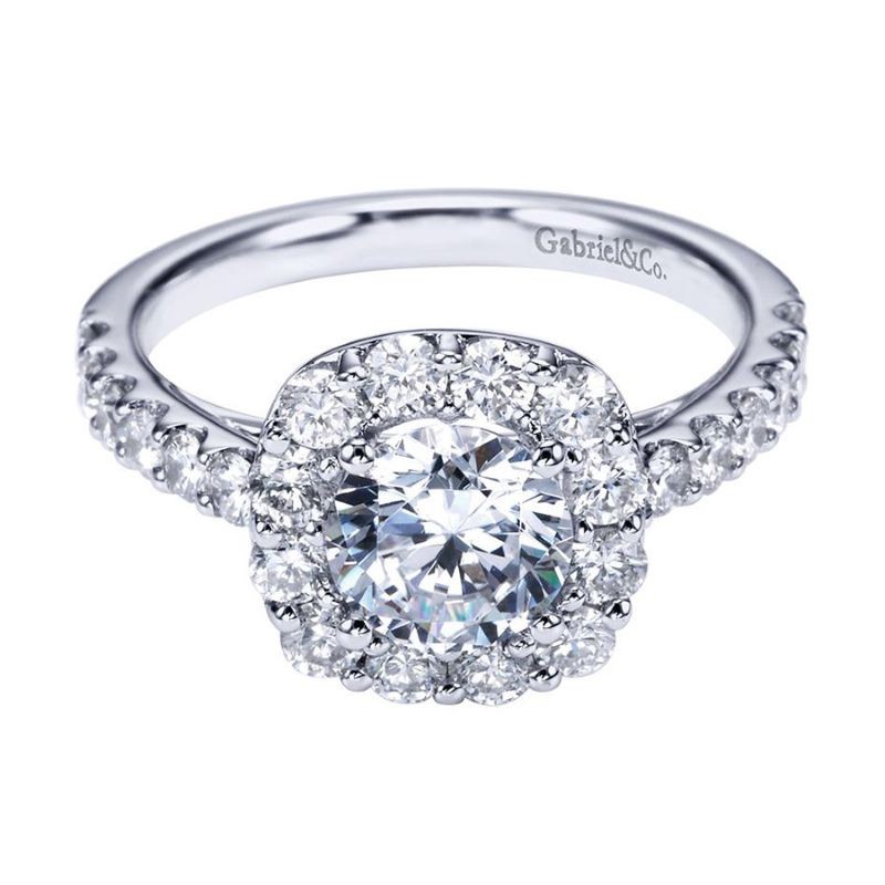 14k White Gold Diamond Halo Round Engagement Mounting