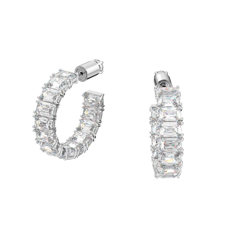 Rhodium Plated Millenia Octagon Crystal Hoop Earrings