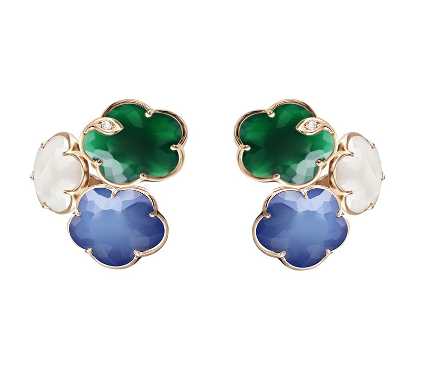 18k Rose Gold Bon Ton Joli Agate and Lapis Flower Earrings