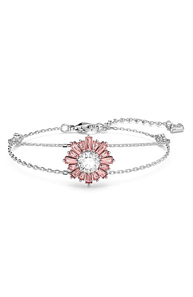 Silver Crystal Flower Double Chain Bracelet