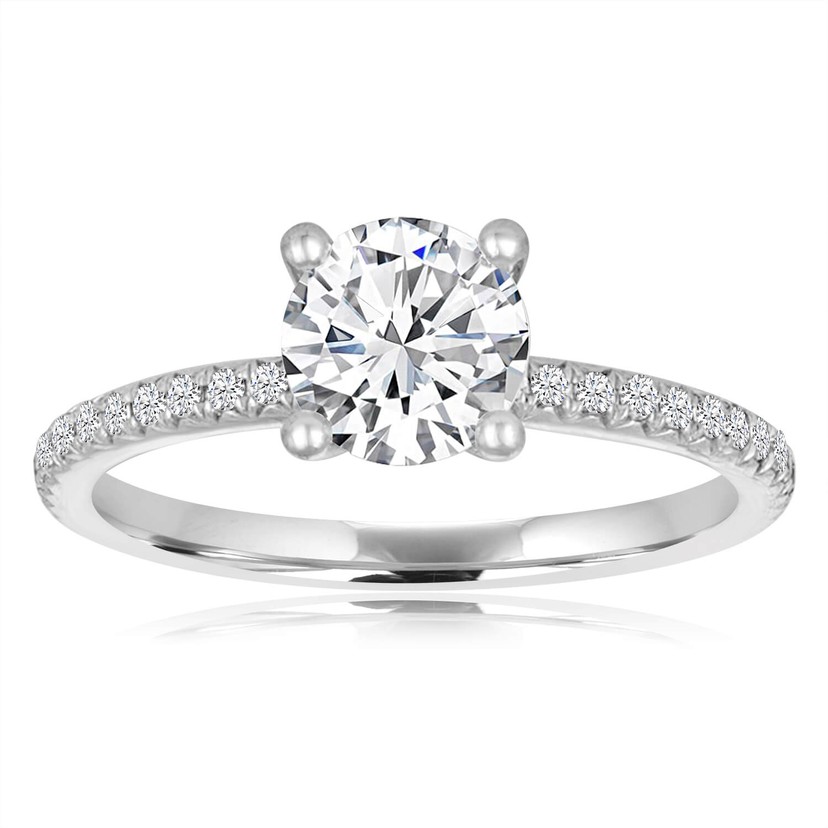 14k White Gold Thin Engagement Ring Mounting
