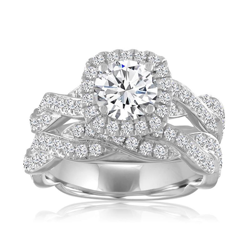 14k White Gold Halo Engagement Ring Mounting