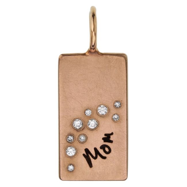 14k Rose Gold Mini ID Tag Mom Diamond Charm