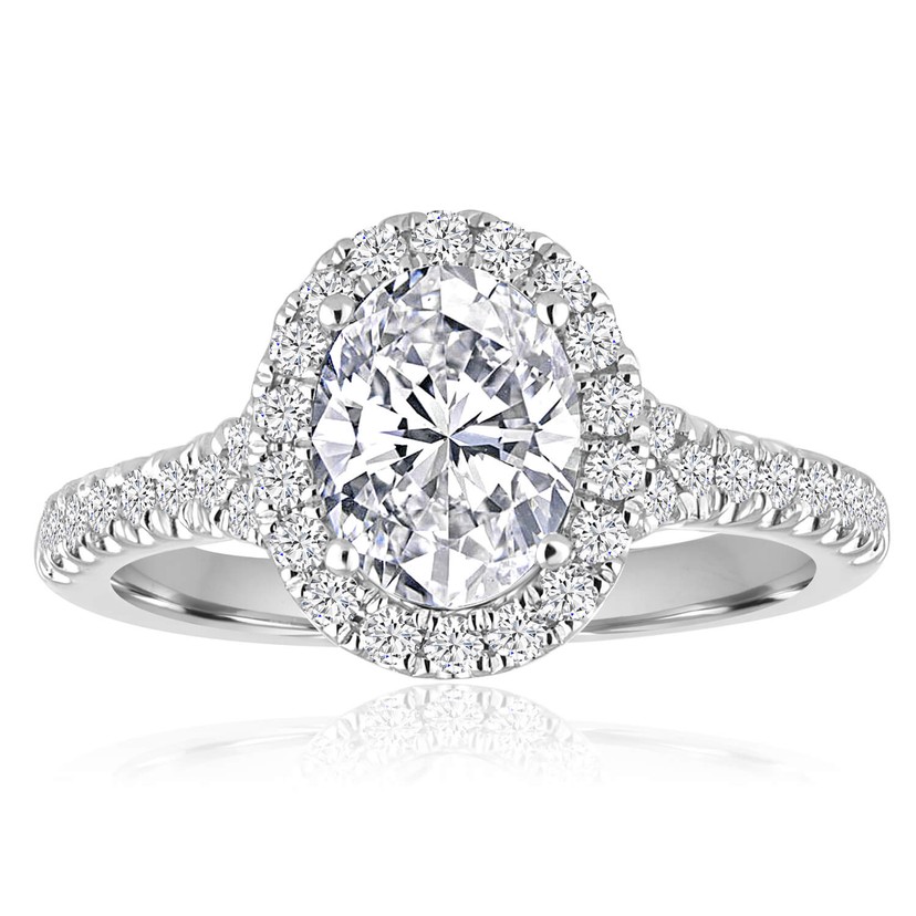 14k White Gold Oval Engagement Ring Mounting