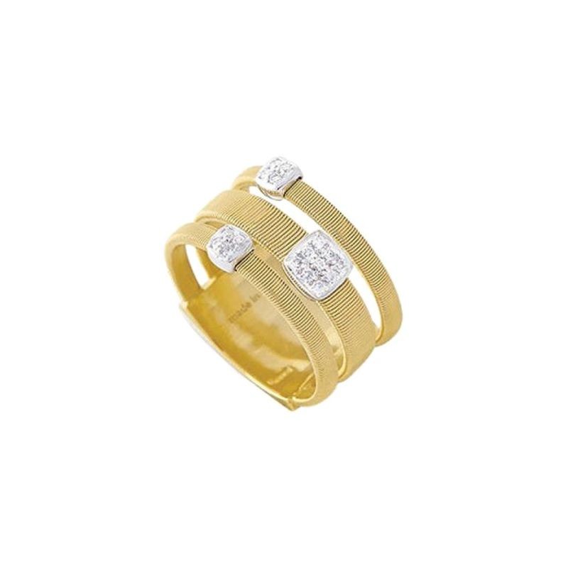 18k Two Tone 3 Row Diamond Wire Ring