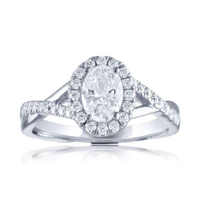 14k White Gold Oval Engagement Ring Mounting