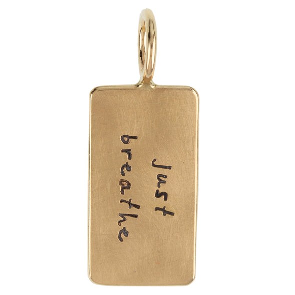 14k Yellow Gold Mini ID Tag Just Breathe Charm