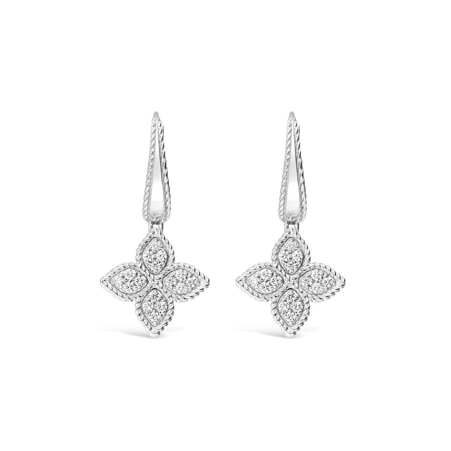 18k White Gold Princess Flower Medium Drop Earrings