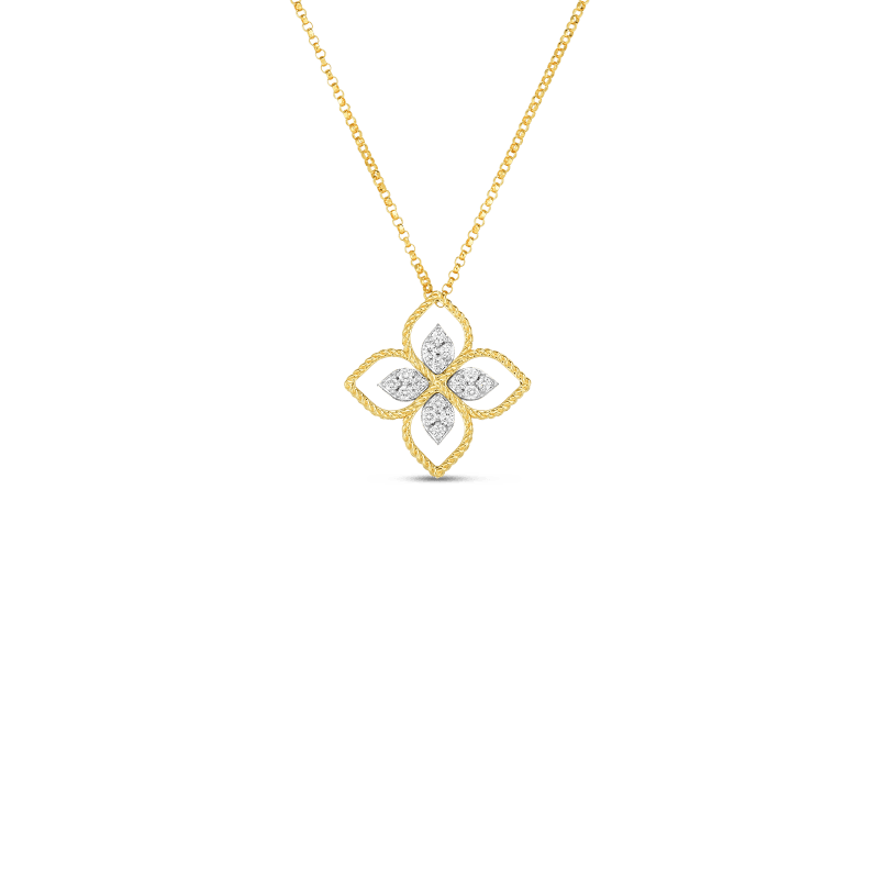 18k Two Tone Princess Flower Necklace