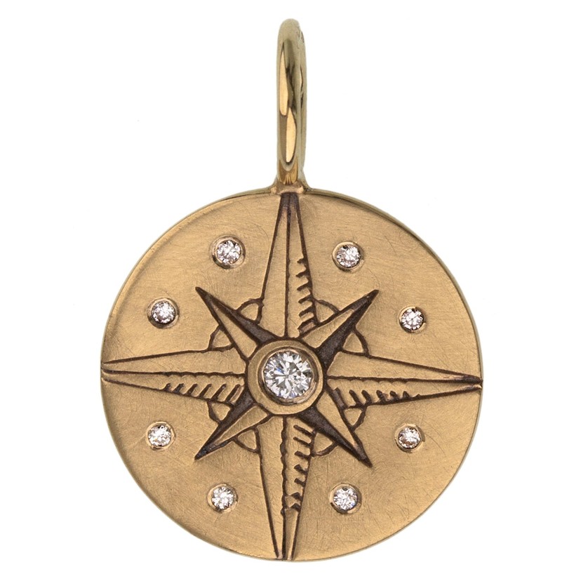 14k Yellow Gold Compass Raised Star Charm