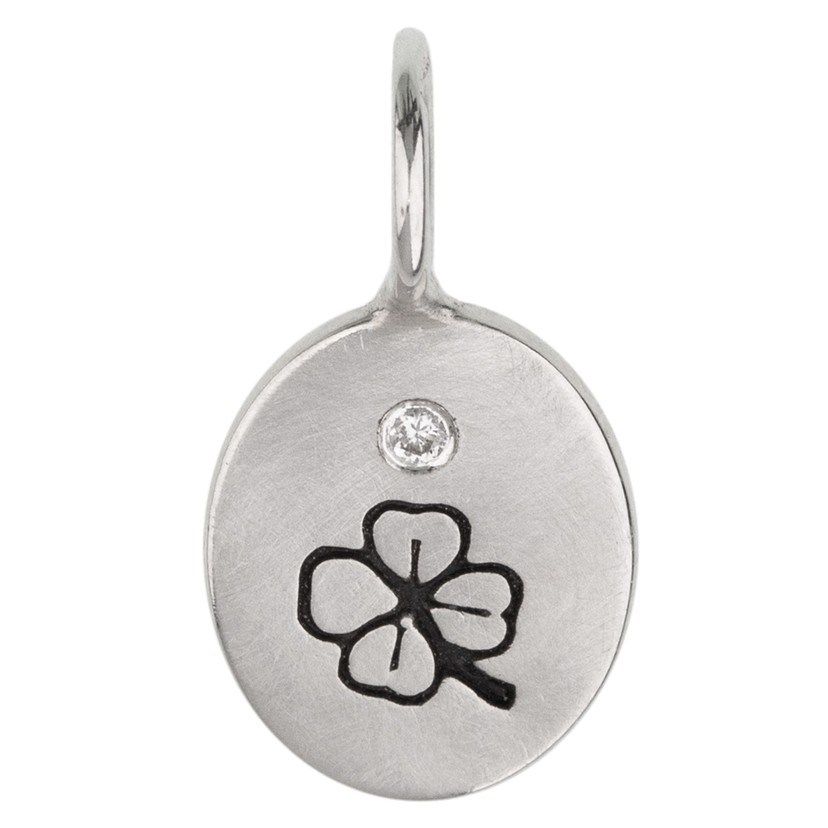 Silver Mini Oval 4 Leaf Clover Diamond Charm