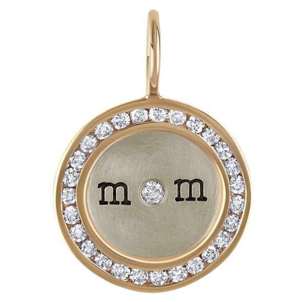 14k Two Tone Mini Mom Diamond Charm