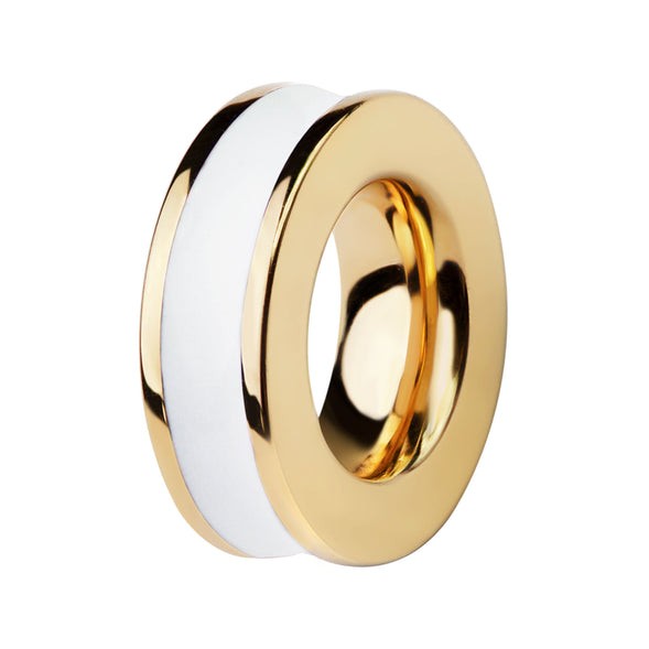 14k Yellow Gold White Enamel Loop Charm