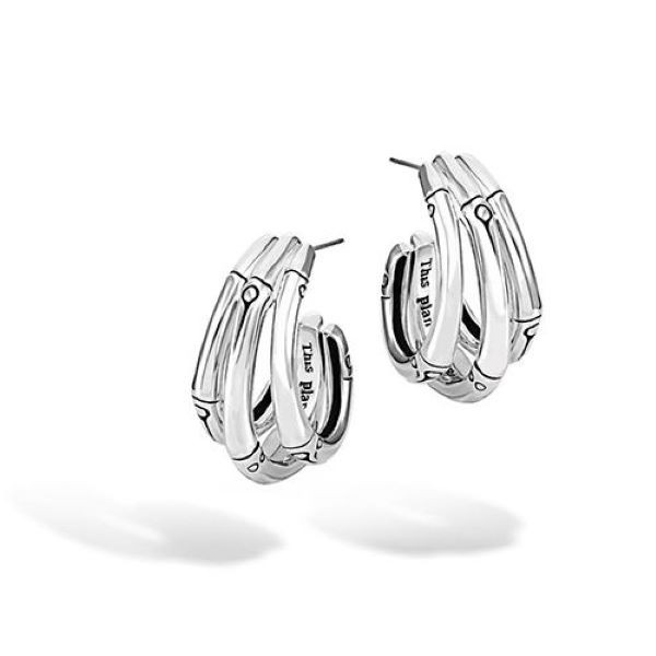 Silver Bamboo Split 3 Row Earrings