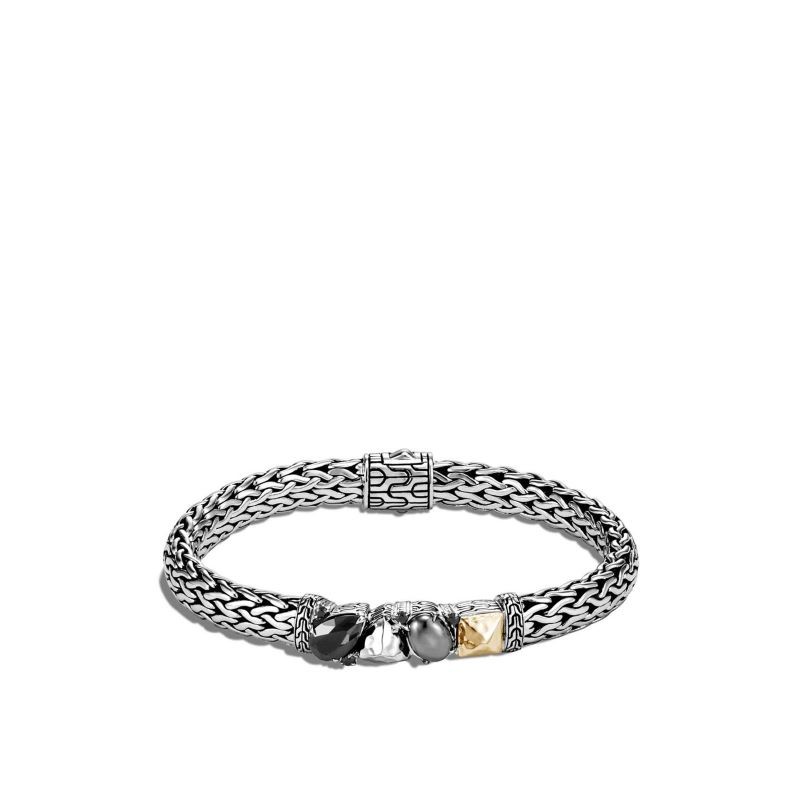 Silver and 18k Yellow Gold Multi Stone Chain Bracelet