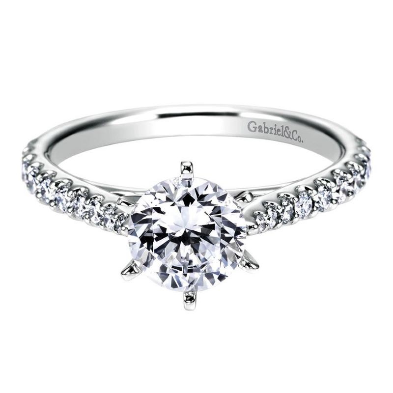 14k White Gold Round Tapered Diamond Engagement Mounting