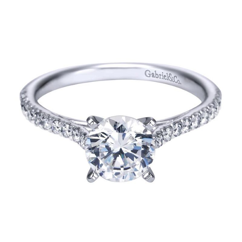 14k White Gold Thin Engagement Ring Mounting