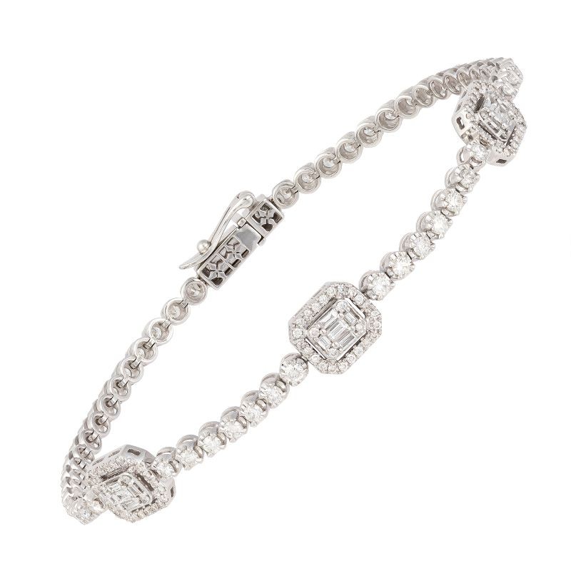 18k White Gold Diamond Illusion Tennis Frame Bracelet