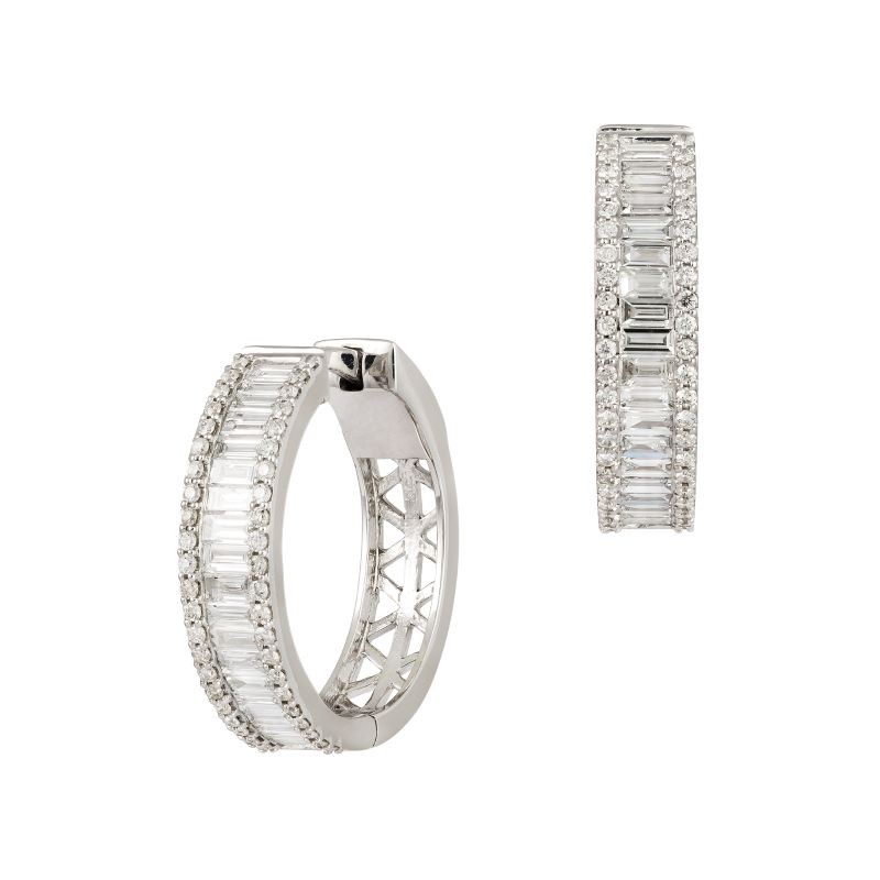18k White Gold Diamond Rail Hoop Earrings