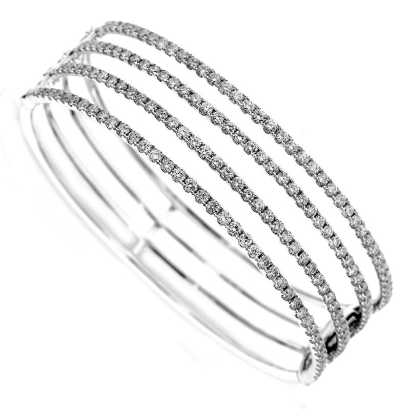 18k White Gold Wide Split Diamond Bangle Bracelet