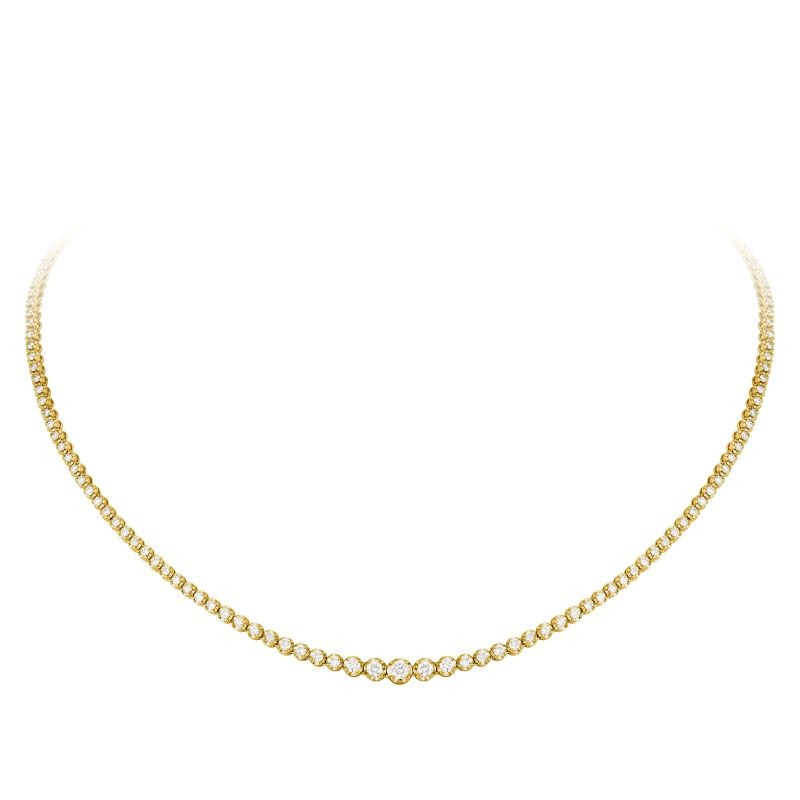 18k Yellow Gold 4 Prong Diamond Tennis Necklace