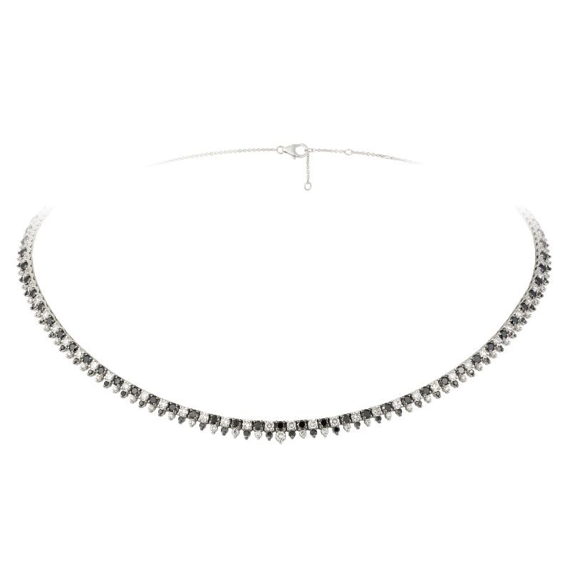 18k White Gold Alternating White and Black Diamond Necklace