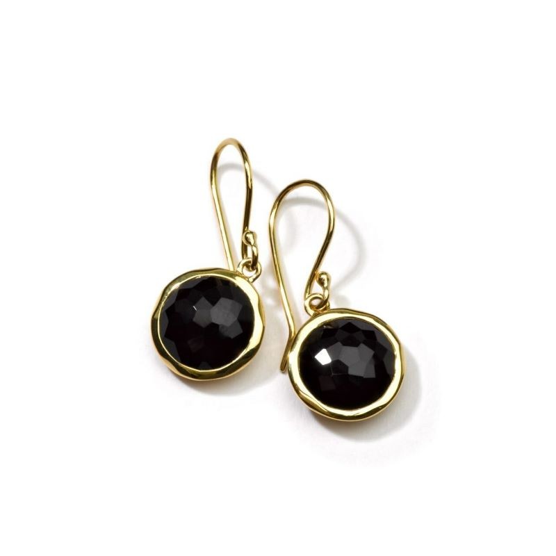 18k Yellow Gold Mini Lollipop Onyx Drop Earrings