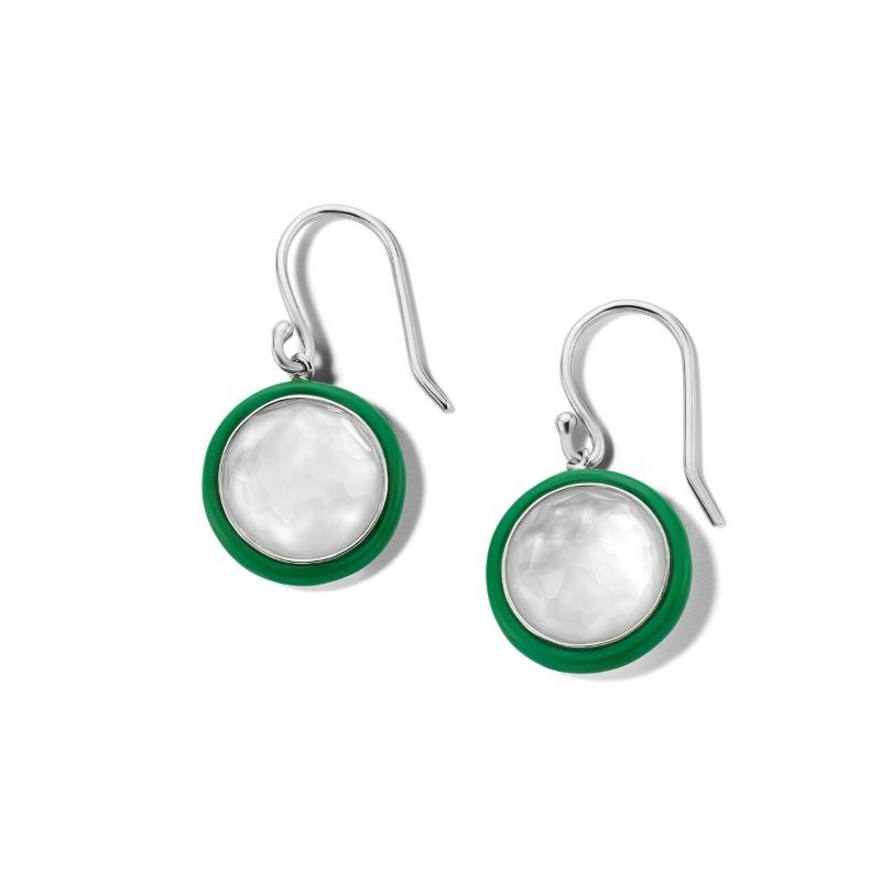 Silver Mother of Pearl Green Ceramic Drop Earrings