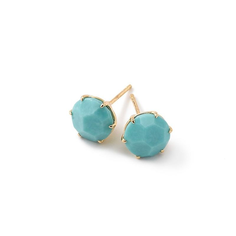 18k Yellow Gold Medium Turquoise Stud Earrings