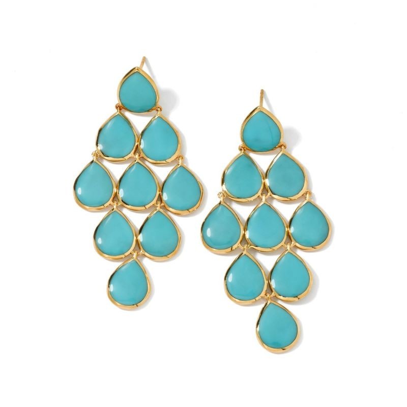 18k Yellow Gold Large Flat Turquoise Bezel Earrings