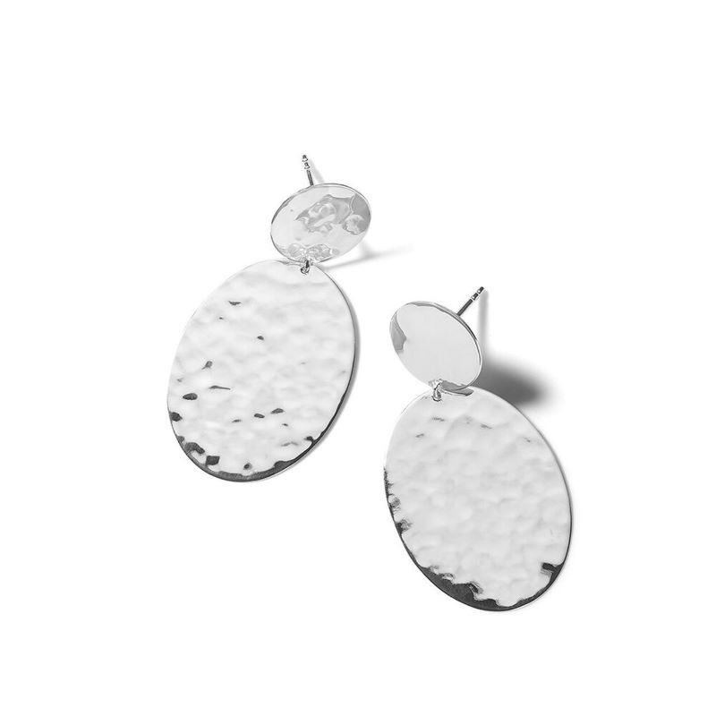 Silver Oval Drop Earrings