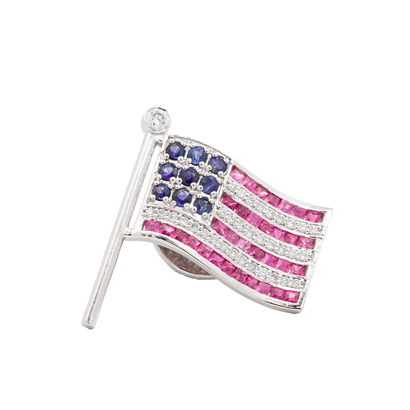 14k White Gold American Flag Pin