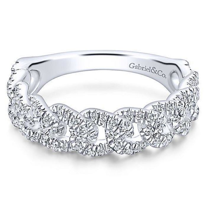 14k White Gold Diamond Cable Stack Ring