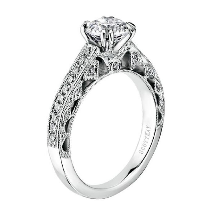 14k White Gold Heavens Gate Engagement Ring Mounting