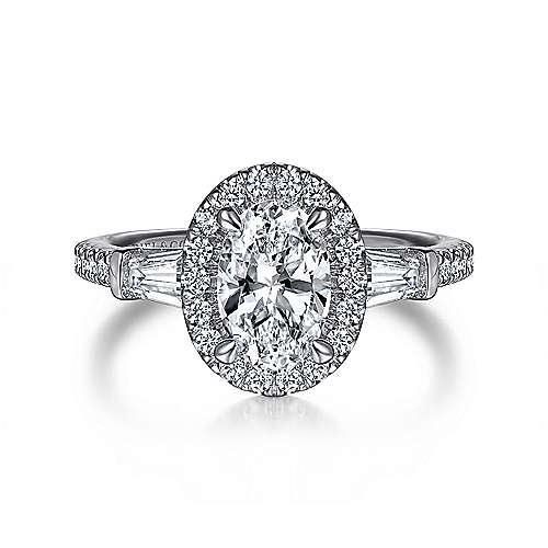 14k White Gold Oval Halo Engagement Ring Mounting 
