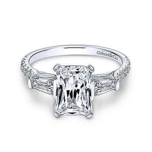 14k White Gold 3 Stone Engagement Ring Mounting