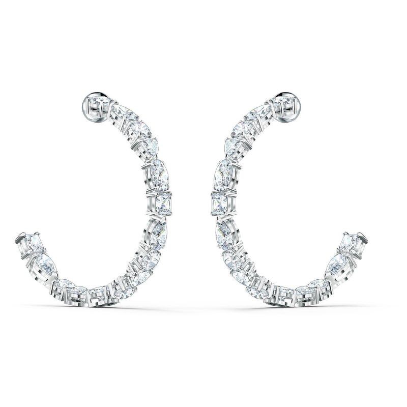 Silver Tone Rhodium Half Round Hoop Earrings