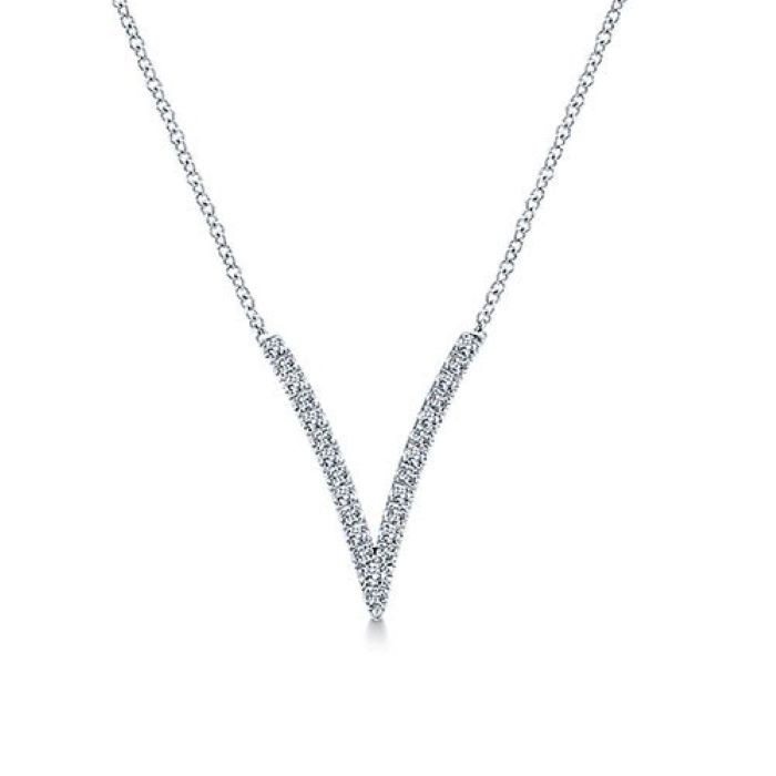 14k White Gold Pave Chevron Necklace