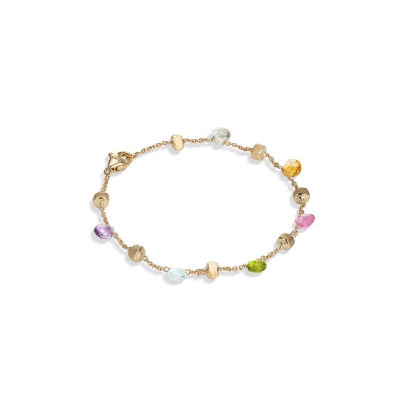 18k Yellow Gold Multi Briolette Gemstone and Rondel Bracelet