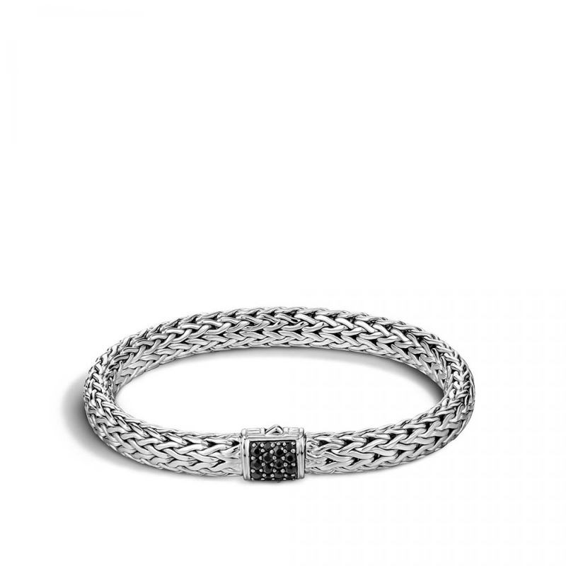 Silver Small Carved Black Sapphire Chain Bracelet