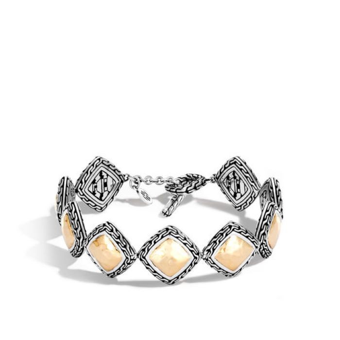 Silver and 18k Yellow Gold Hammered Bangle Bracelet