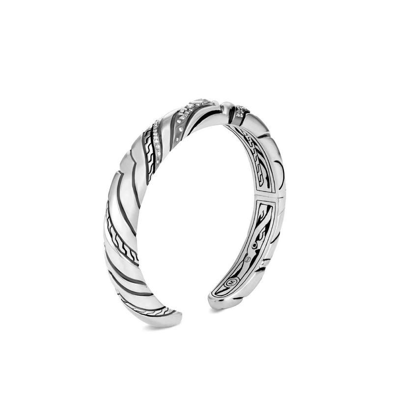Silver Lahar Diamond and Grey Cuff Bangle Bracelet