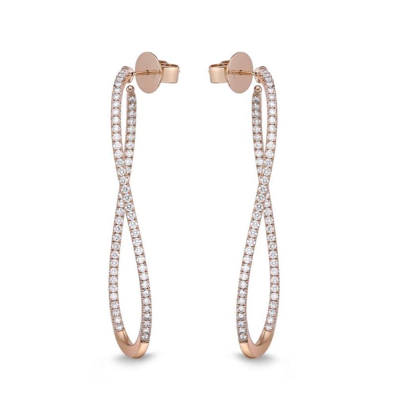 18k Rose Gold Classic Diamond Twist Hoop Earrings