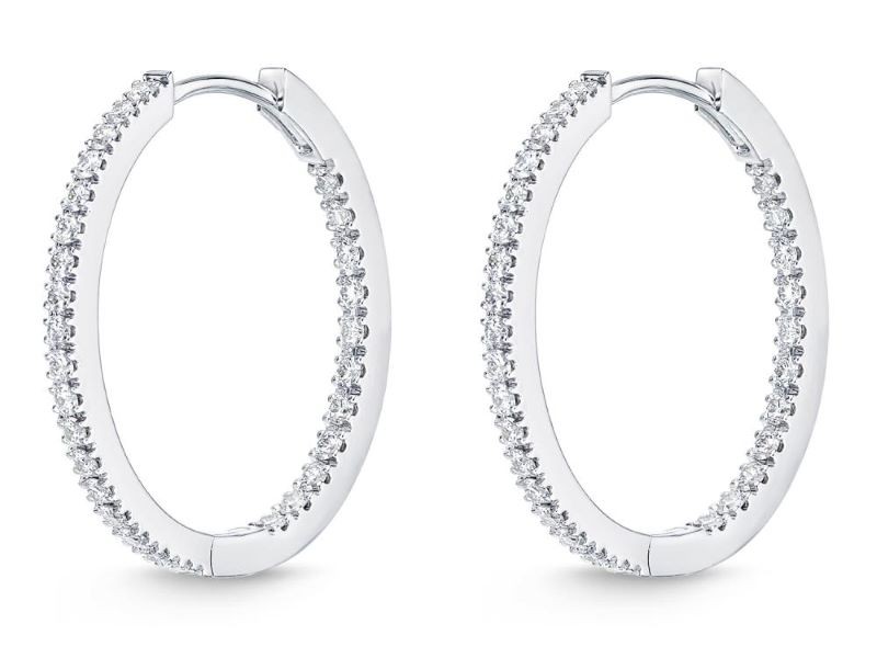 18k White Gold Classic Inside Out Diamond Hoop Earrings