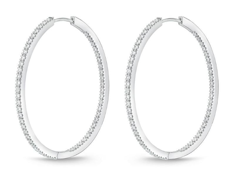 18k White Gold Oval Hinged Hoop Earrings