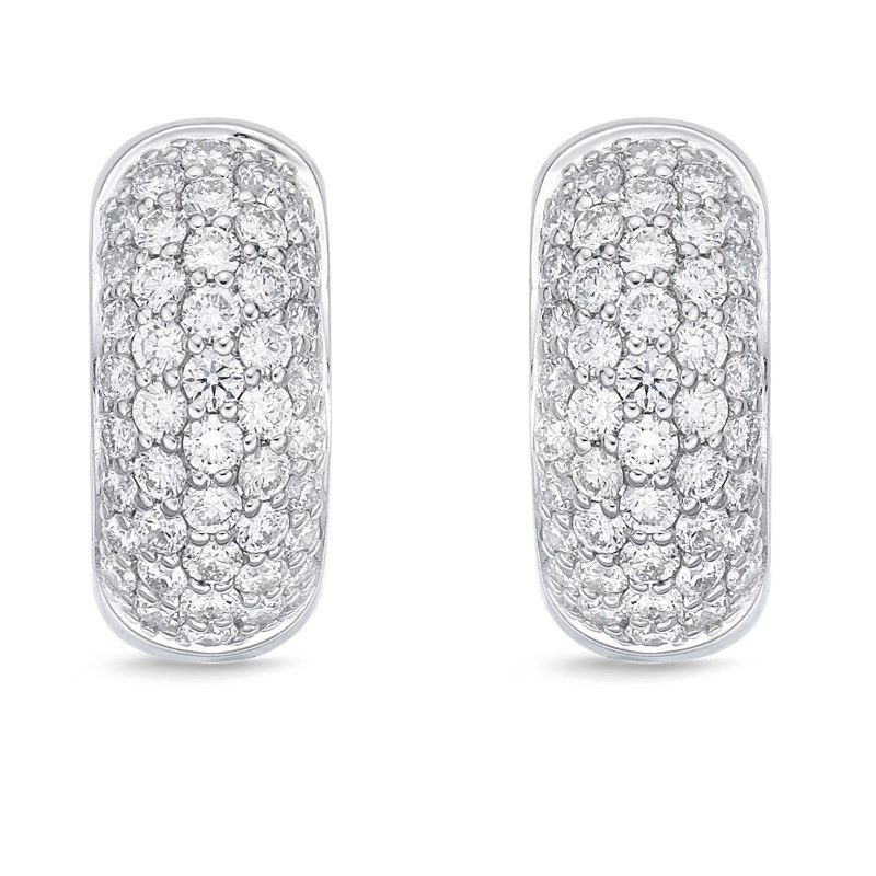 18k White Gold 5 Row Pave Diamond Huggie Earrings