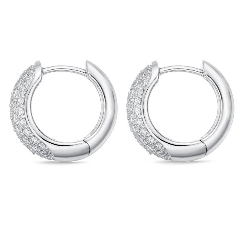 18k White Gold 5 Row Pave Diamond Huggie Earrings